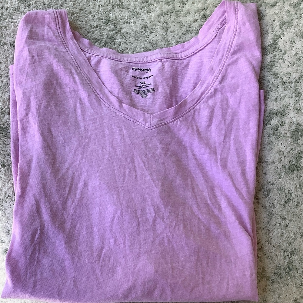 Sonoma Lilac Lavender V-Neck Short Sleeved Everyday Tee Size XL Cotton RS